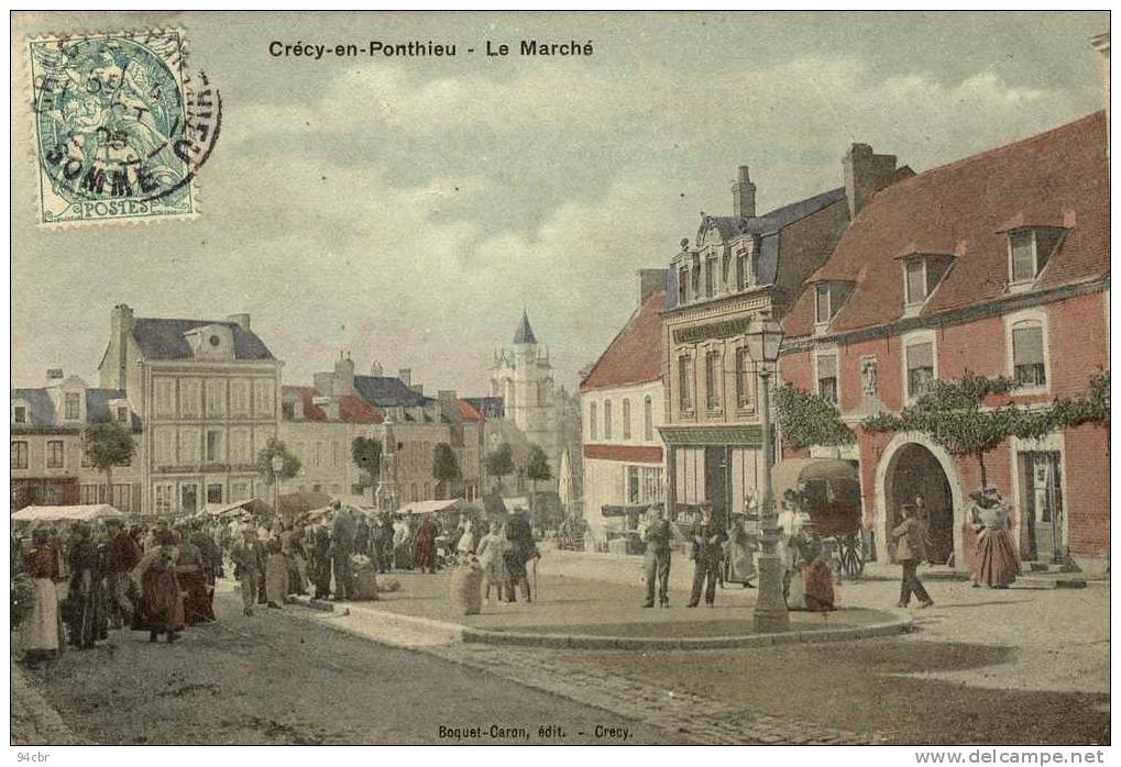 CPA (80) CRECY EN PONTHIEU   Le Marché - Crecy En Ponthieu