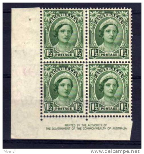 Australia - 1942 - 1½d Definitive Block Of 4 (With Watermark - MH - Nuevos