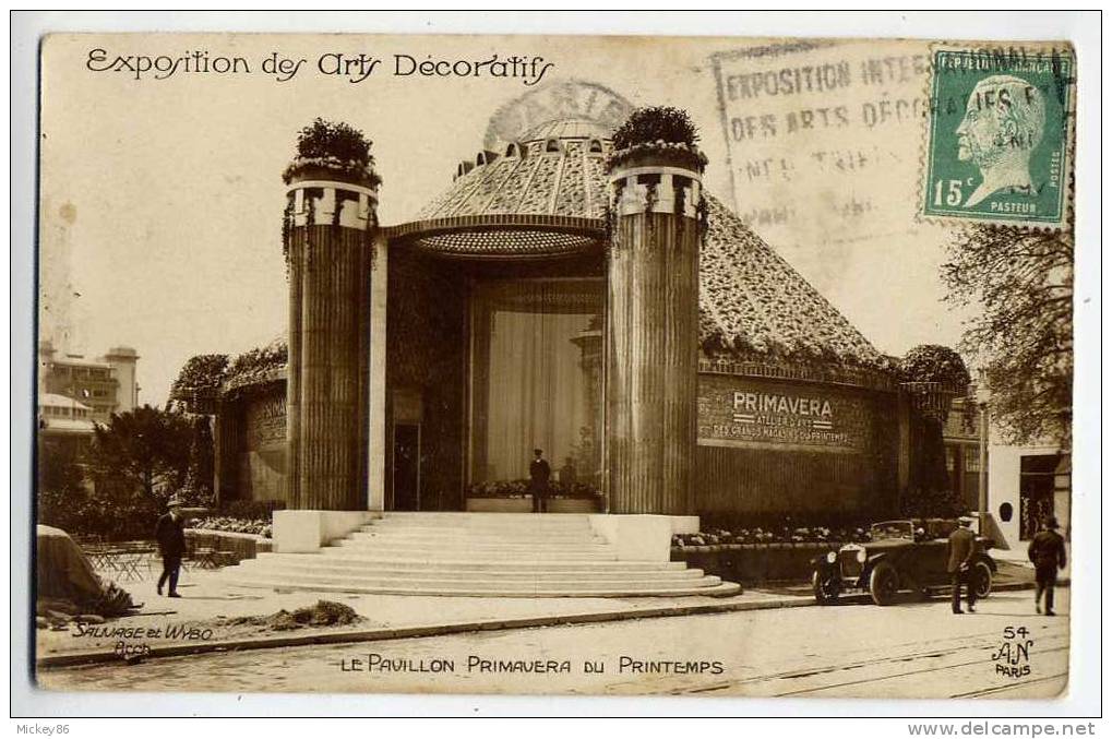 Exposition Des Arts Décoratifs--Le Pavillon "Primavera" Du Printemps (animée, Voiture)--flamme De L´Exposition---cpsm--- - Expositions