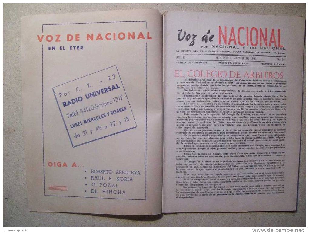 1946 REVISTA VOZ DE NACIONAL, FUTBOL URUGUAY. MAGAZINE FOOTBALL N° 26 - WALTER GOMEZ - [1] Tot 1980