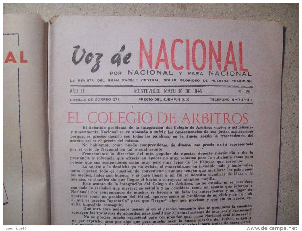 1946 REVISTA VOZ DE NACIONAL, FUTBOL URUGUAY. MAGAZINE FOOTBALL N° 26 - WALTER GOMEZ - [1] Until 1980