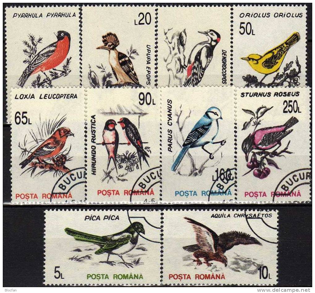 Vögel 1993 Rumänien 4875/84+ 4-Block O 5€ Elster Adler Gimpel Wiedehopf Specht Schwalbe Meise Star Pirol Bloc Of Romania - Nature