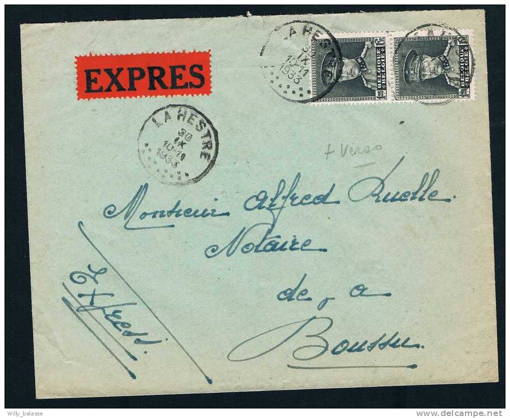 Belgique Lettre 1933 Lettre Affr N°318 X 2 En Expres De La HESTRE Pour Boussee Rare Sur Lettre - Lettres & Documents