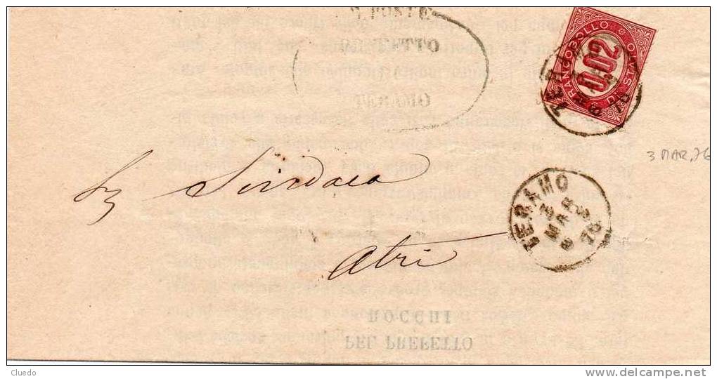 Prefettura Di Teramo:  S.0,02 Lacca Isolato Su Piego  Affrancato Con Servizio Di Stato Del 3 Marzo 1875 - Storia Postale