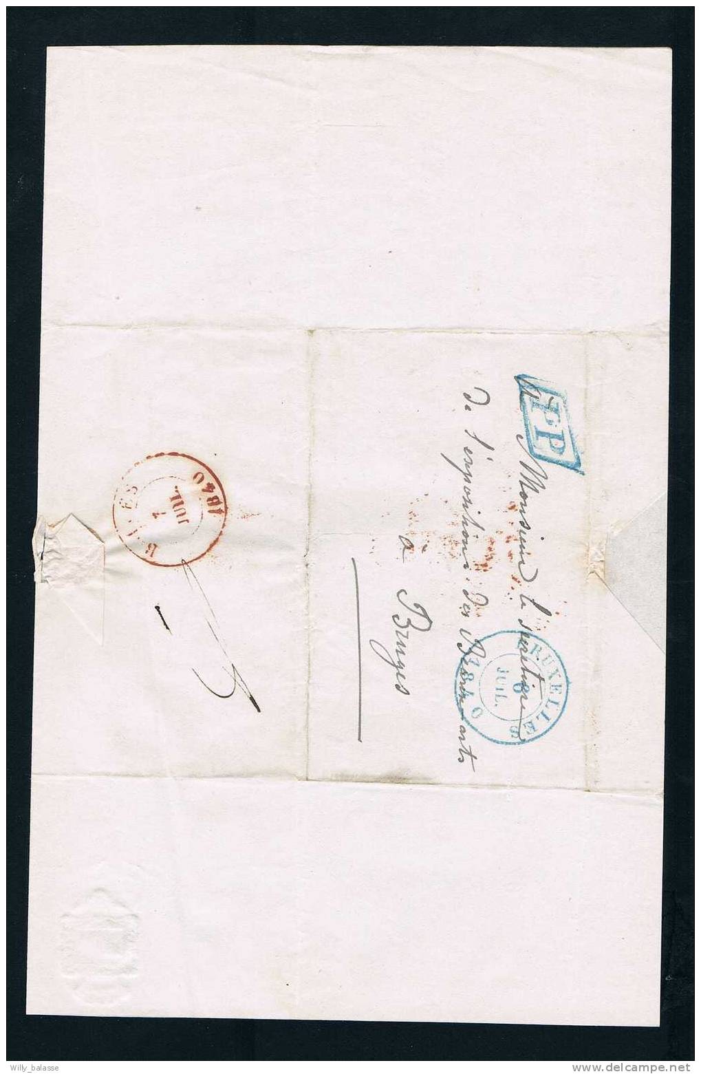 Belgique Precurseur 1840 Lettre Càd BRUXELLES + PP Signée "J COENE" PEINTRE - 1830-1849 (Onafhankelijk België)