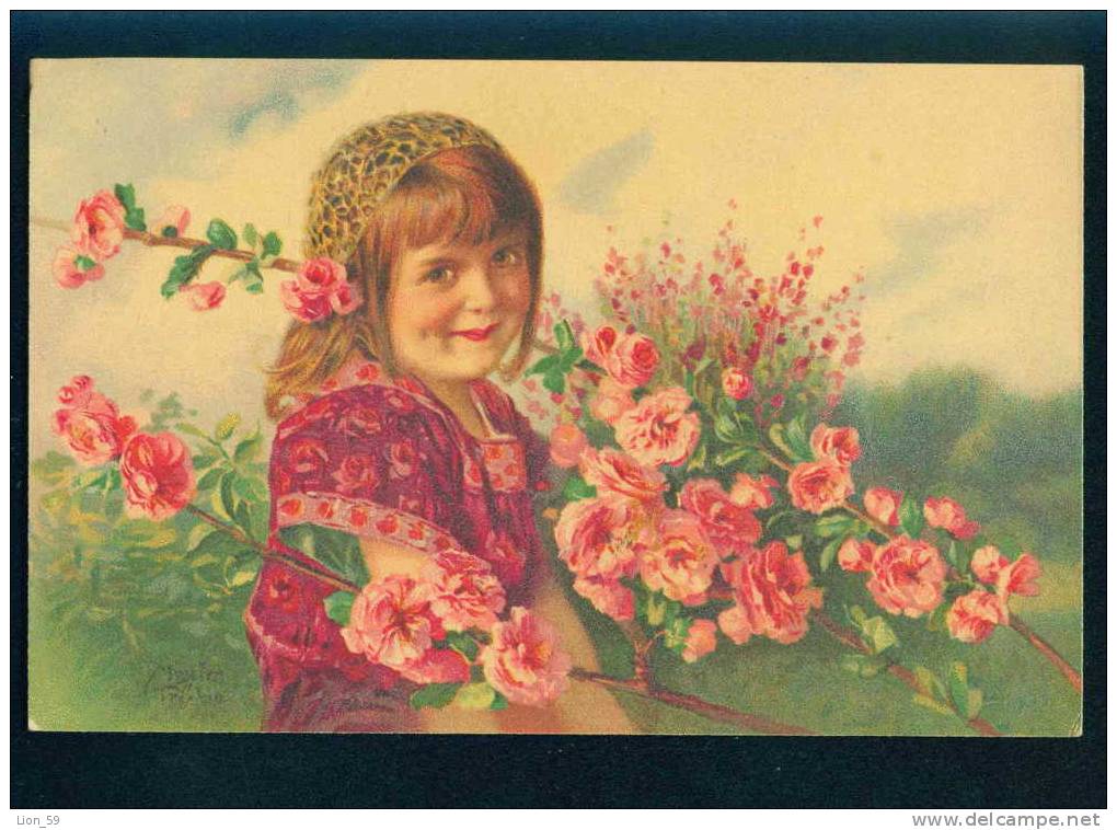 31603 Illustrator  MAXIM TRUEBE - CUTE YOUNG GIRL With FLOWERS Pc Publisher: Wenau - Pastel ; W&N Series - #  893 - Trübe, Maxim