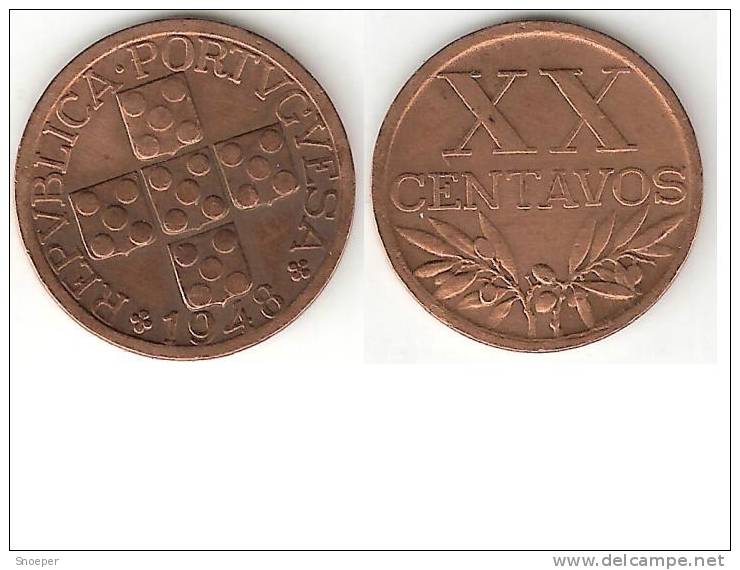 Portugal 20 Centavos 1948 Km 584   Vf+ - Portugal