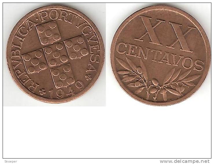 Portugal 20 Centavos 1949 Km 584   Xf !!!!! Look  !!!!!! - Portugal