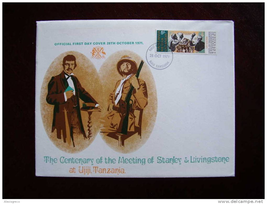 KUT 1971 STANLEY Meeting LIVINGSTONE Centenary  5/- STAMP On FDC. - Kenya, Uganda & Tanzania