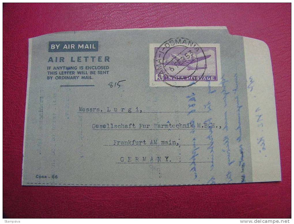 == Indien , Aerogramme, 1953 Inhalt - Text - Poste Aérienne