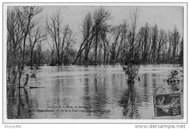 92  SURESNES L'ILE DE LA FOLIE COMPLETEMENT SUBMERGEE  LA CRUE DE LA SEINE 30 JANVIER 1910 - Inundaciones