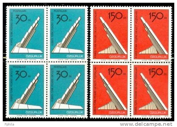 1976 NORTH CYPRUS LIBERATION BLOCK OF 4 MNH ** - Unused Stamps