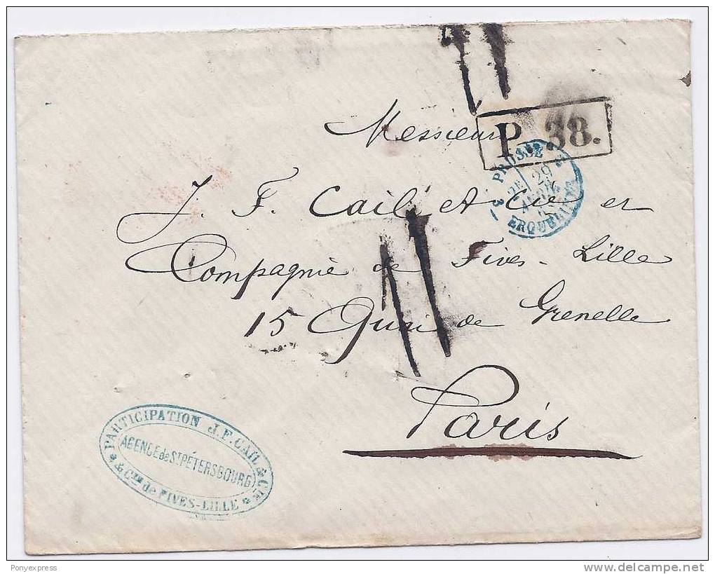 1868 Lettre De Saint Petersbourg Pour Paris Avec Marque D' échange P.38 - Storia Postale