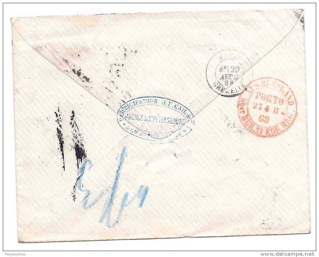 1868 Lettre De Saint Petersbourg Pour Paris Avec Marque D' échange P.38 - Storia Postale