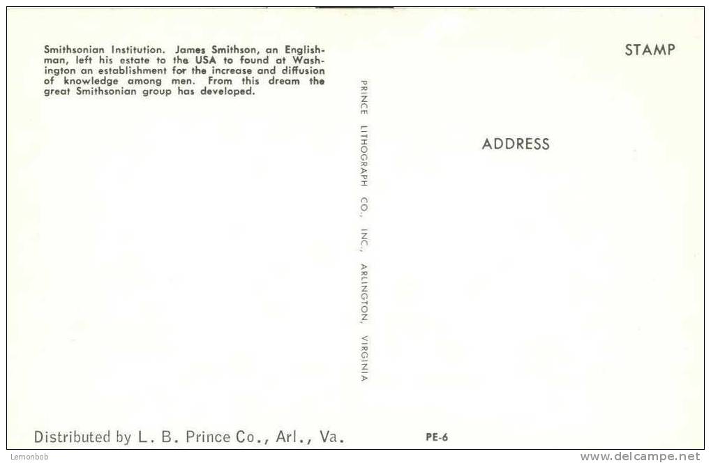 USA – United States – Washington DC –  Smithsonian Institution -  Old Unused Chrome Postcard [P3007] - Washington DC