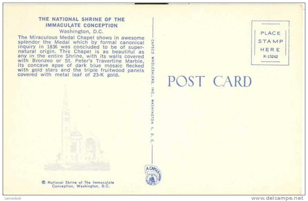 USA – United States – Washington DC –  National Shrine Of The Immaculate Conception - Old Unused Chrome Postcard [P3012 - Washington DC