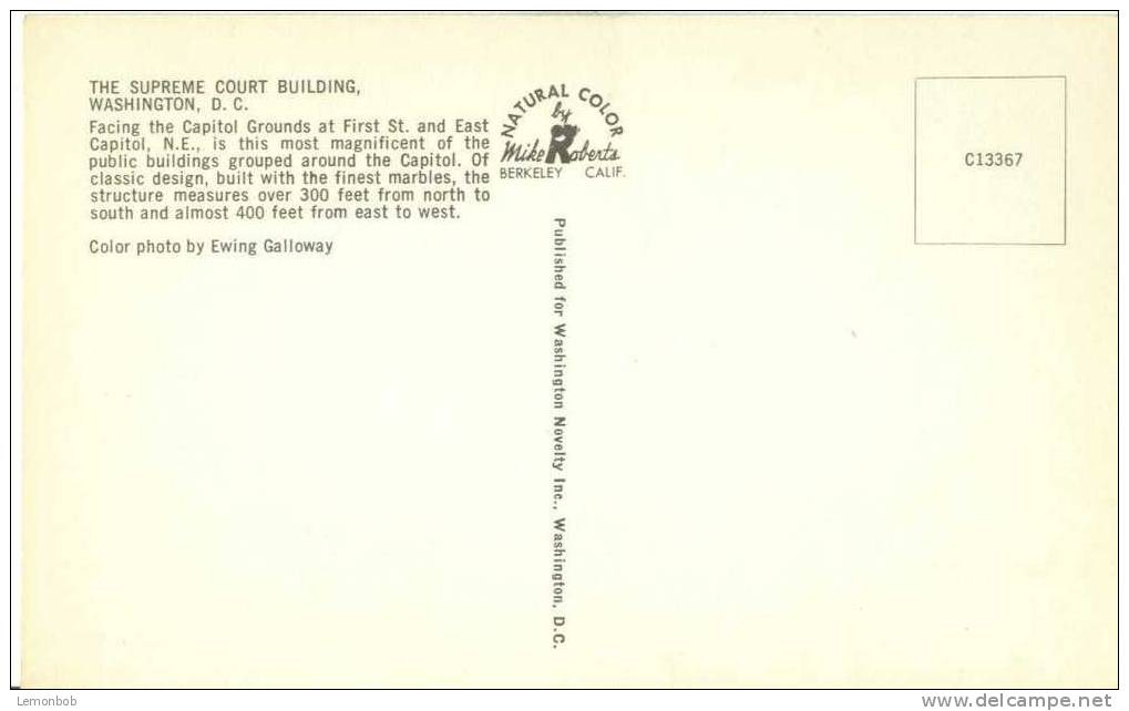 USA – United States – Washington DC – The Supreme Court Building - 1950s Unused Chrome Postcard [P3014] - Washington DC