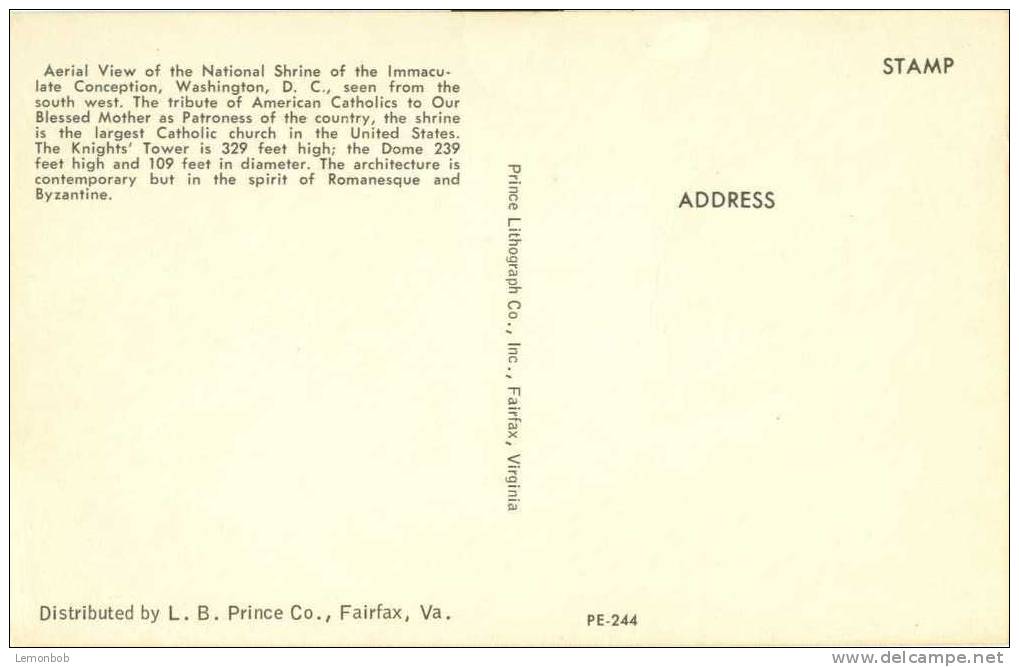 USA – United States – Washington DC – National Shrine Of The Immaculate Conception  - Old Unused Postcard [P3016] - Washington DC