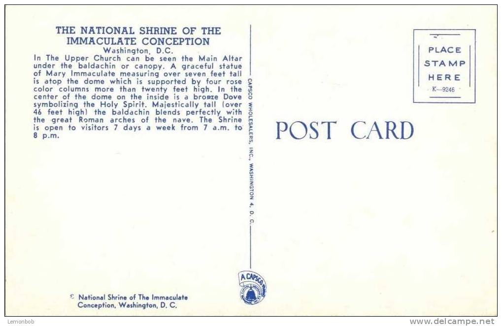 USA – United States – Washington DC – National Shrine Of The Immaculate Conception - Old Unused Chrome Postcard [P3020 - Washington DC