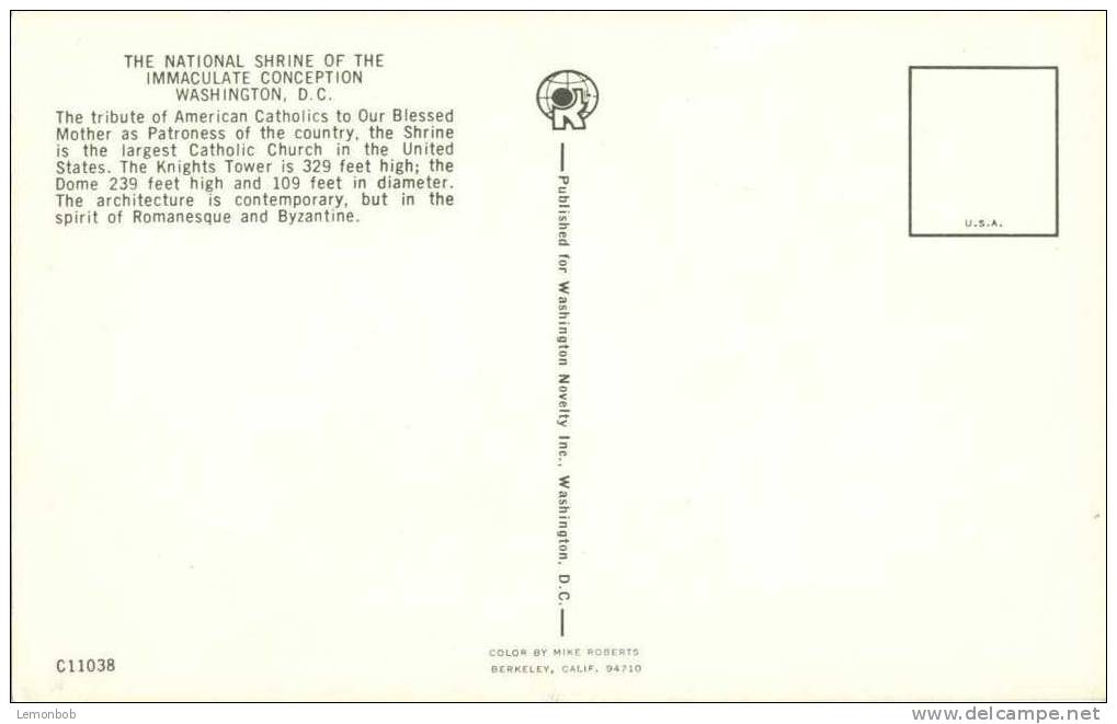 USA – United States – Washington DC – National Shrine Of The Immaculate Conception - Old Unused Postcard [P3026] - Washington DC