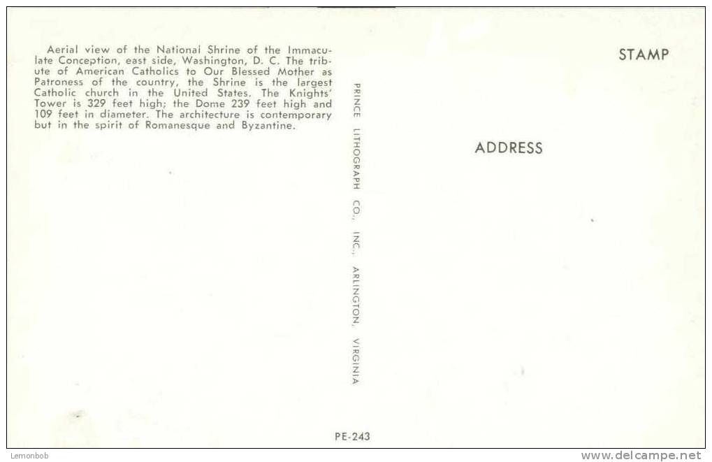 USA – United States – Washington DC – National Shrine Of The Immaculate Conception - Old Unused Postcard [P3027] - Washington DC