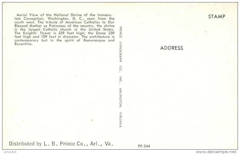 USA – United States – Washington DC – National Shrine Of The Immaculate Conception - Old Unused Postcard [P3031] - Washington DC