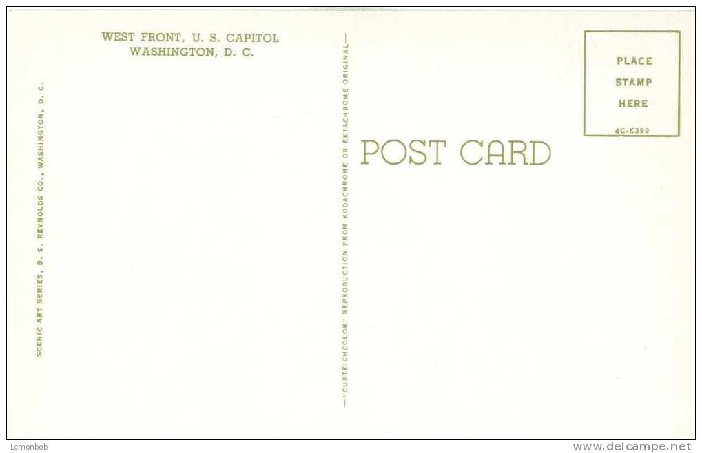 USA – United States – Washington DC –  The Capitol - 1950s Unused Chrome Postcard [P3044] - Washington DC