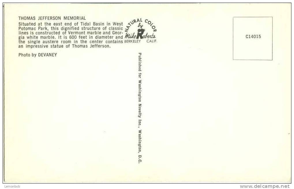 USA – United States – Washington DC – Thomas Jefferson Memorial - 1950s Unused Chrome Postcard [P3049] - Washington DC