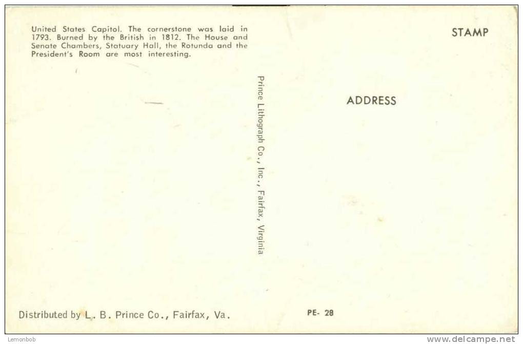 USA – United States – Washington DC – The Capitol 1950s – Unused Chrome Postcard [P3051] - Washington DC