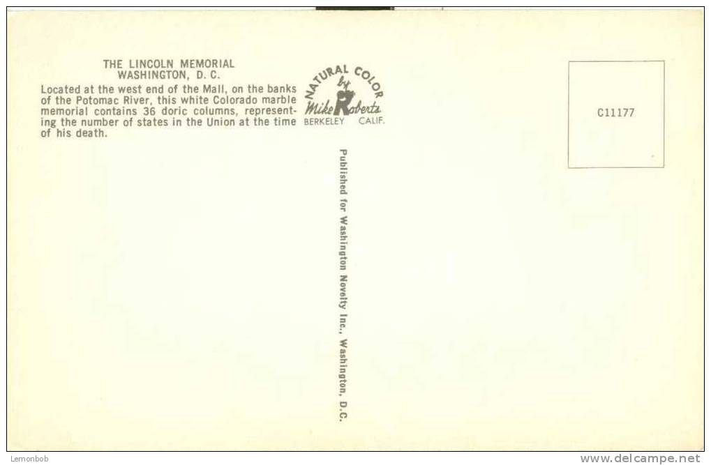 USA – United States – Washington DC - Lincoln Memorial – 1950s Unused Chrome Postcard [P3059] - Washington DC