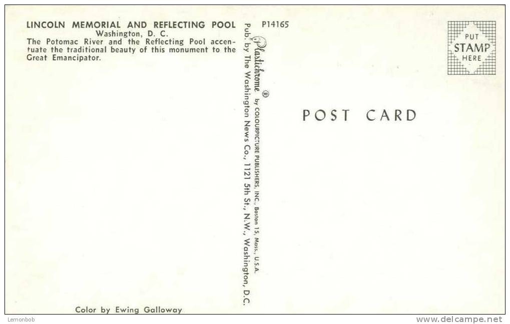 USA – United States – Washington DC – Lincoln Memorial And Reflecting Pool - Unused Postcard [P3060] - Washington DC