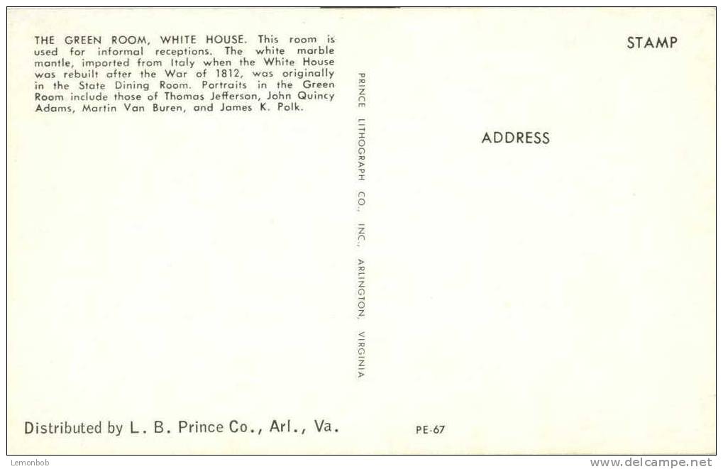 USA – United States – Washington DC - The White House – Green Room Unused Postcard [P3071] - Washington DC