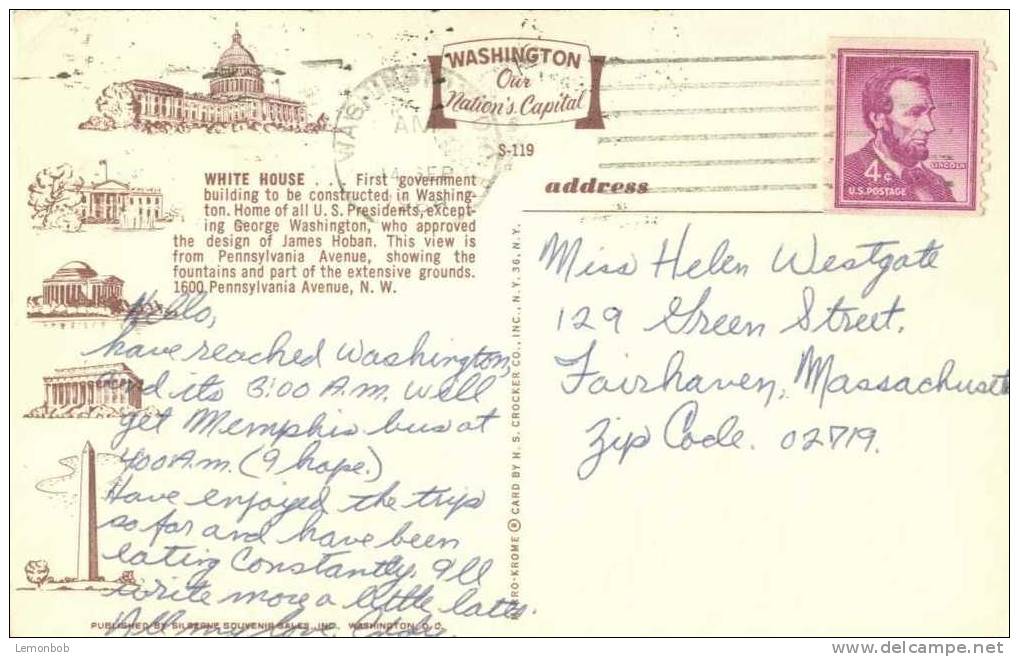 USA – United States – Washington DC – The White House – 1960s Used Postcard [P3072] - Washington DC