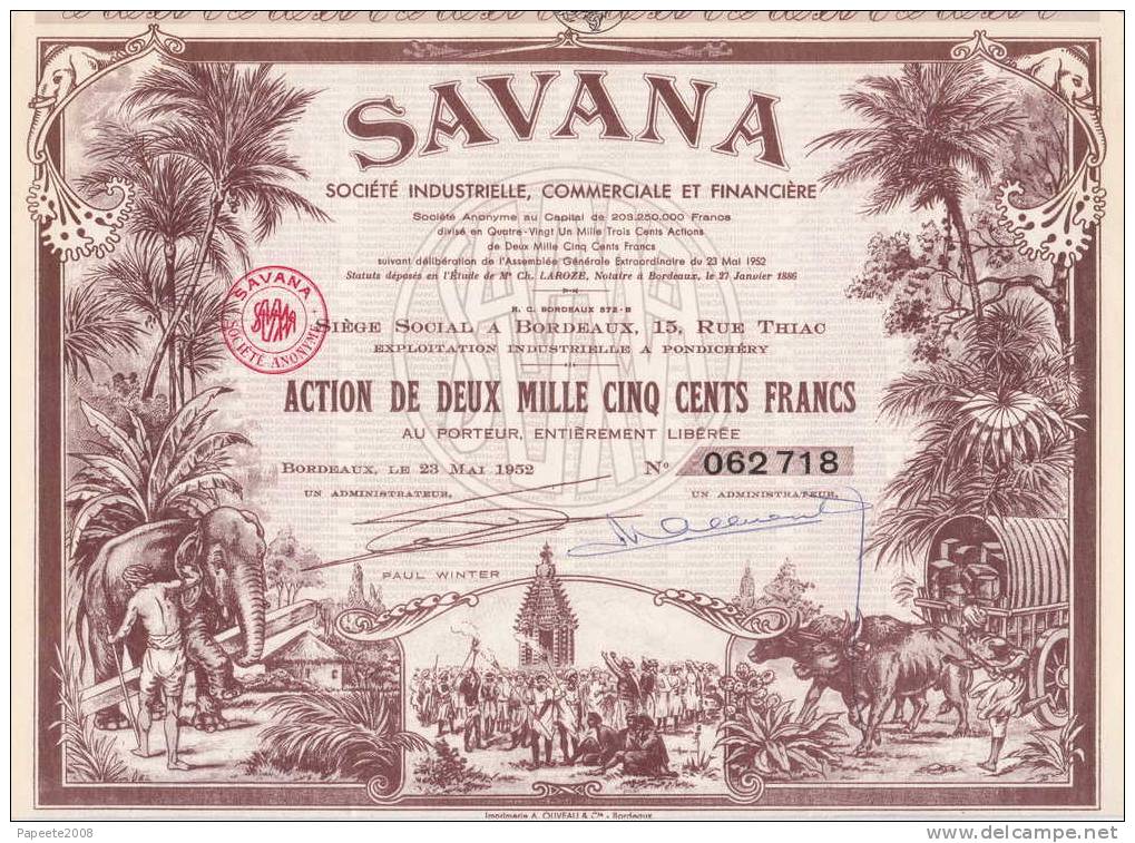 Inde - Savana - Société Industrielle, Commerciale Et Financière / Action De 2 500 F - "Beau Décor" - Industrie