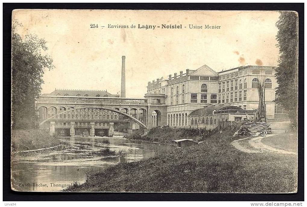 CPA  ANCIENNE- FRANCE- NOISIEL (77)- USINE MENIER EN GROS PLAN- LE PONT COUVERT- CHEMINÉE- LE LAVOIR - Noisiel