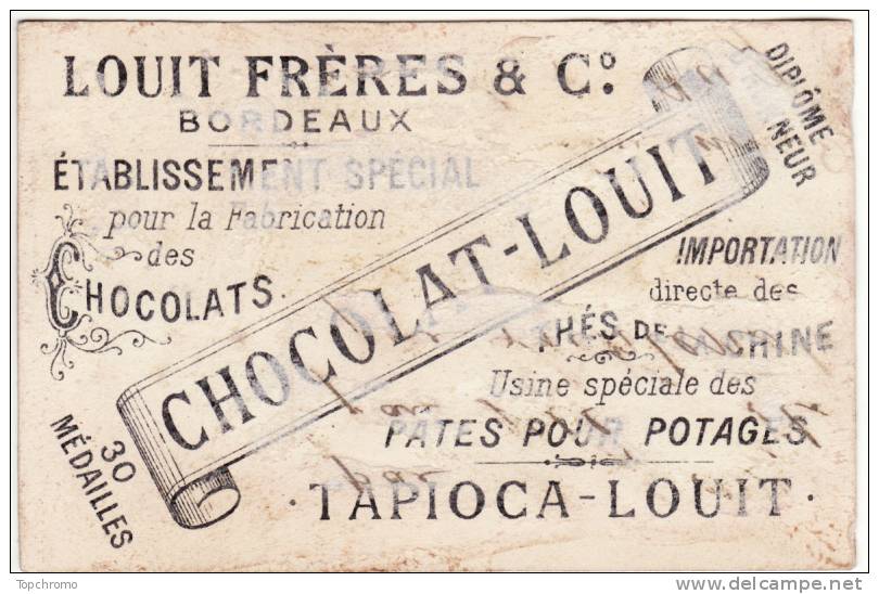 CHROMO Chocolat Louit Enfants Couple Plan D´eau Barque Rames Parasol Canards "Quelle Douche" Chute - Louit