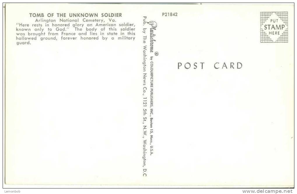 USA – United States – Washington DC – Tomb Of The Unknown Soldier – 1950s Unused Postcard [P3096] - Washington DC