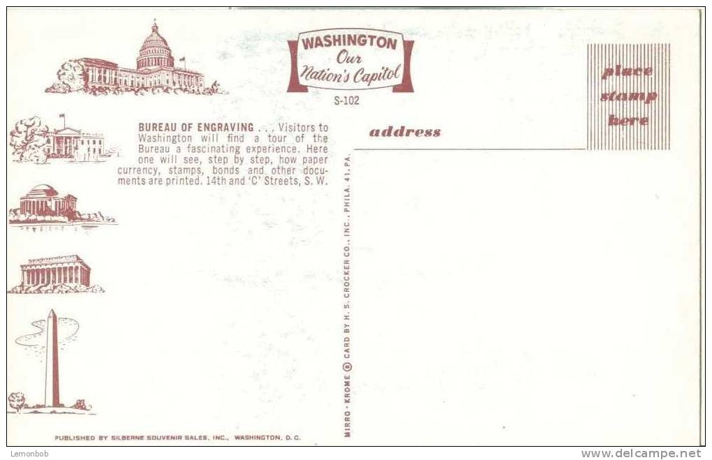 USA – United States – Washington DC – Bureau Of Engraving – 1950s Unused Chrome Postcard [P3097] - Washington DC