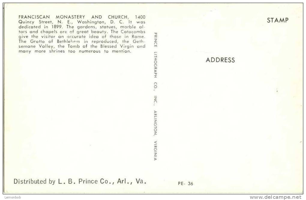 USA – United States – Washington DC – The Franciscan Monastery - Old Unused Chrome Postcard [P3101] - Washington DC