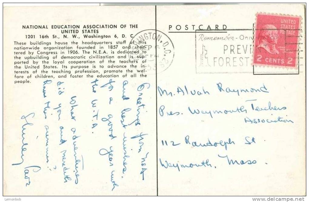 USA – United States – Washington DC – National Education Association – 1953 Used Postcard [P3103] - Washington DC