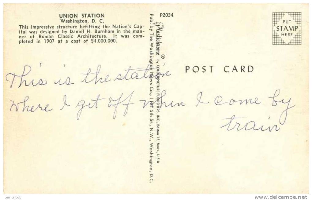 USA – United States – Washington DC – Union Station - Old Used Chrome Postcard [P3105] - Washington DC