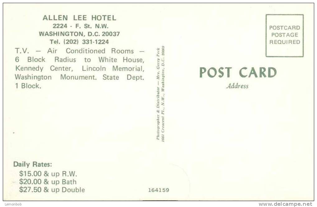 USA – United States – Washington DC – Allen Lee Hotel - Old Unused Chrome Postcard [P3106] - Washington DC