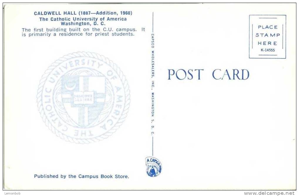USA – United States – Washington DC – Caldwell Hall - Old Unused Chrome Postcard [P3107] - Washington DC