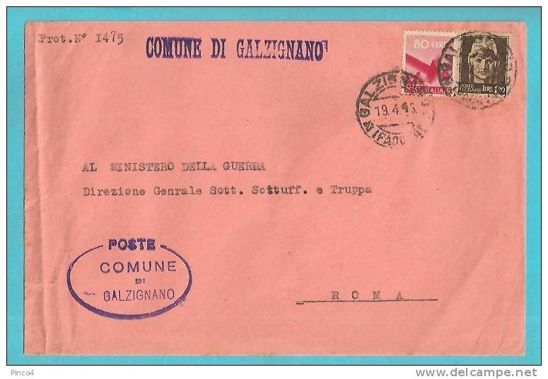 LUOGOTENENZA STORIA POSTALE AFFRANCATURA MISTA SU BUSTA DA GALZIGNANO IL 19 - 4 - 1946 - Marcophilie