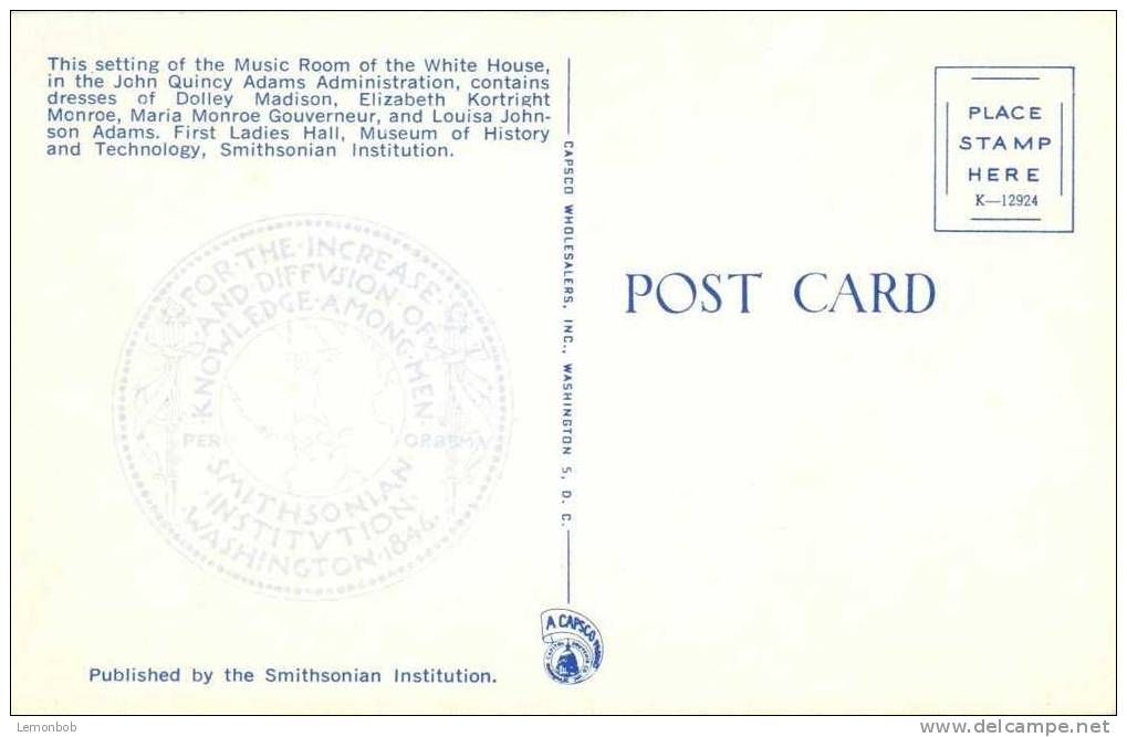 USA – United States – Washington DC – White House Music Room - Old Unused Chrome Postcard [P3108] - Washington DC