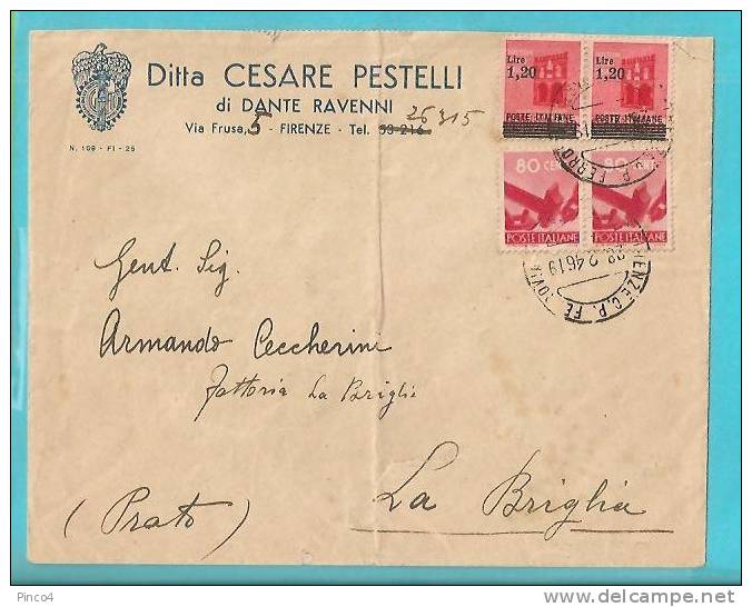 LUOGOTENENZA STORIA POSTALE AFFRANCATURA MISTA SU BUSTA DA FIRENZE IL 28 - 2 - 1946 - Marcophilie