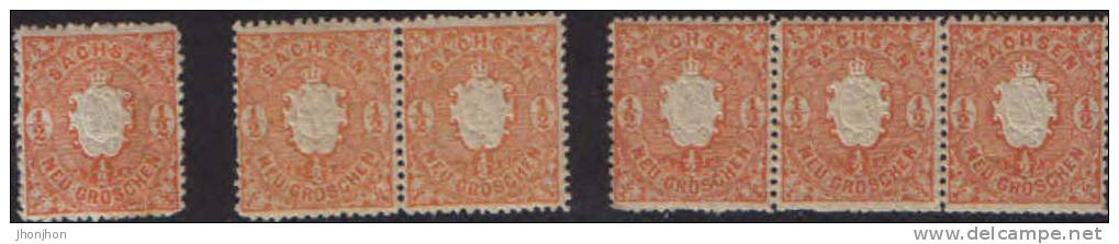 Sachsen-1863-Mi.15-1/2 Ngr -pair And Triptic-new - Saxe