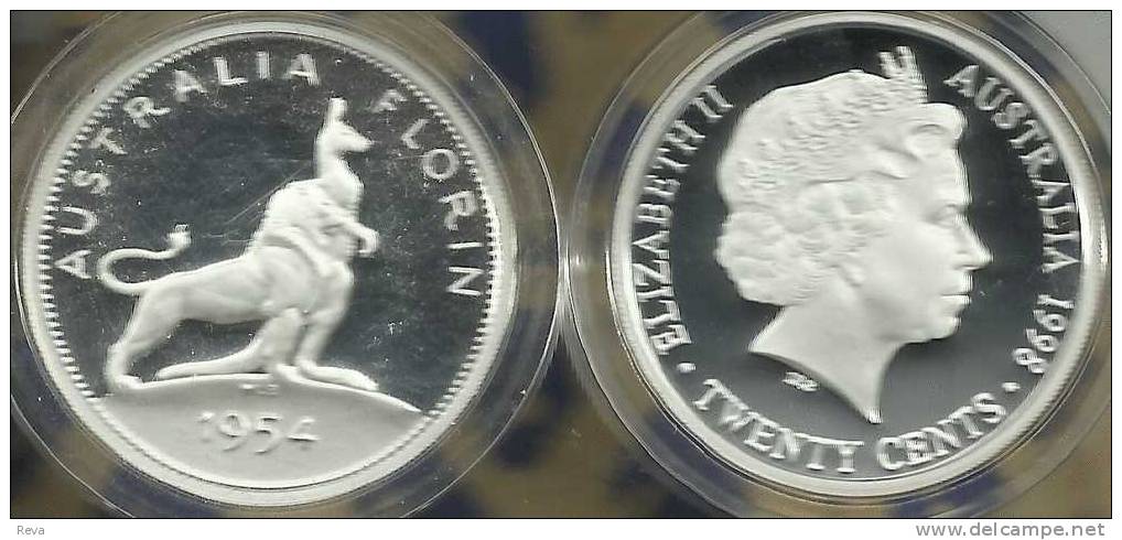 AUSTRALIA  20 CENTS  ROYAL VISIT FLORIN 1954  FROM MASTERPIECES IN SILVER 1998 PROOF QEII  READ DESCRIPTION CAREFULLY!! - Florin