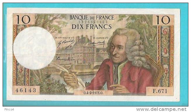 FRANCIA 10 FRANCHI VOLTAIRE  DEL  4 = 2 = 1971 - 10 F 1963-1973 ''Voltaire''