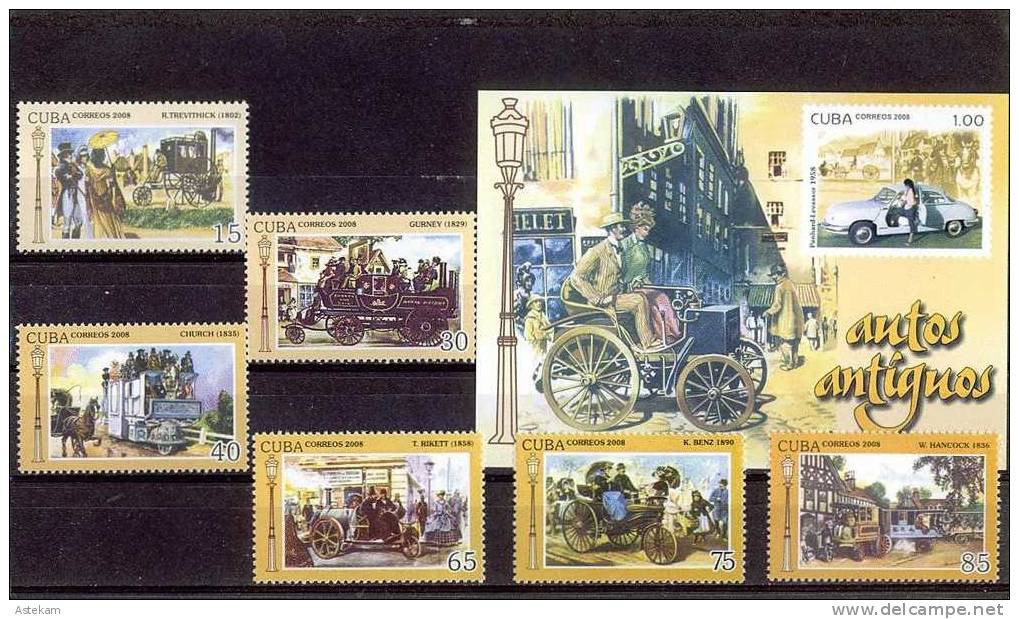 CUBA 2008, ANTIQUE OLD CARS, VEHICLES CARRIAGE, COMPLETE MNH SET With BLOCK, GOOD QUALITY, *** - Cars